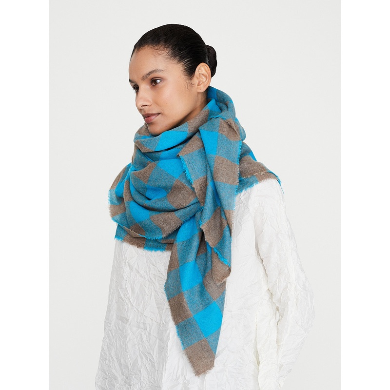 Scialle Shawl in Turquoise Brown 5cm Check