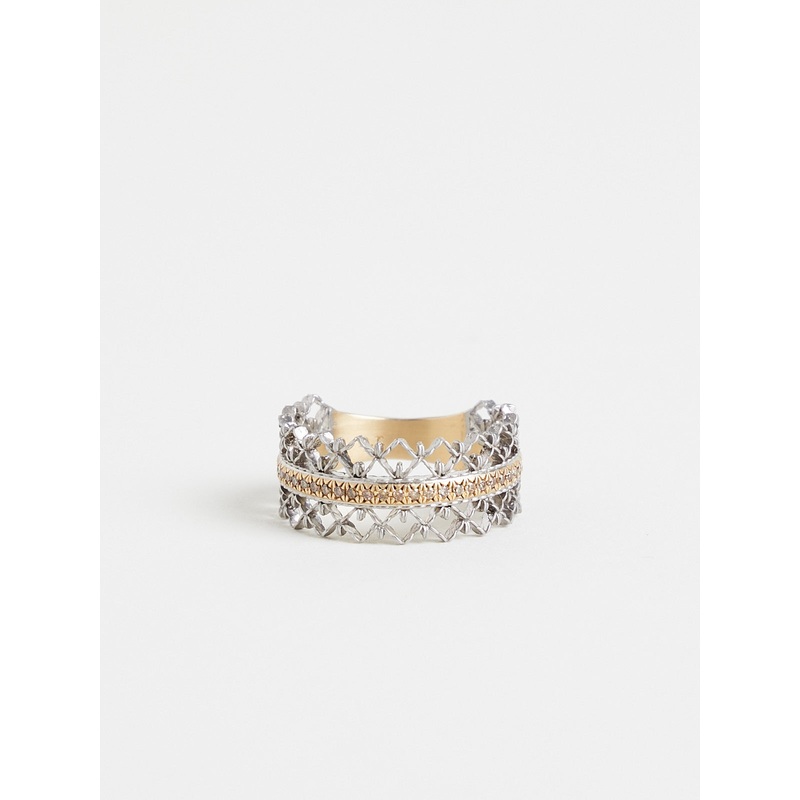 Brocade Ring in Platinum and 18k Gold with Champagne Diamonds