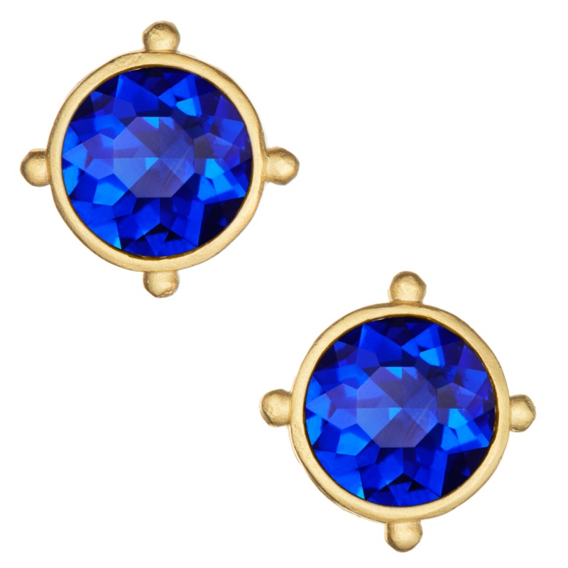 Handcast Gold Round Crystal Stud Earring