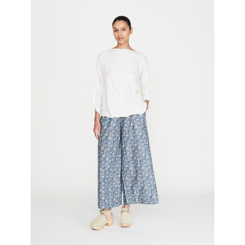 Pantalone Trousers Pigiama Tasche 100 Lavato in Blue Flowers 3