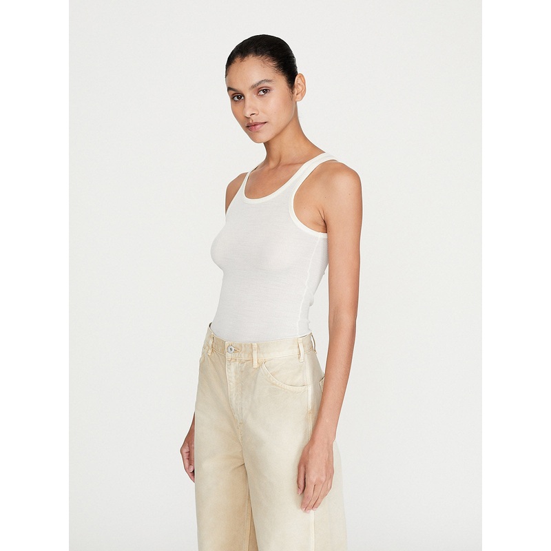 Wool Silk Soft Rib Tank in Ivory