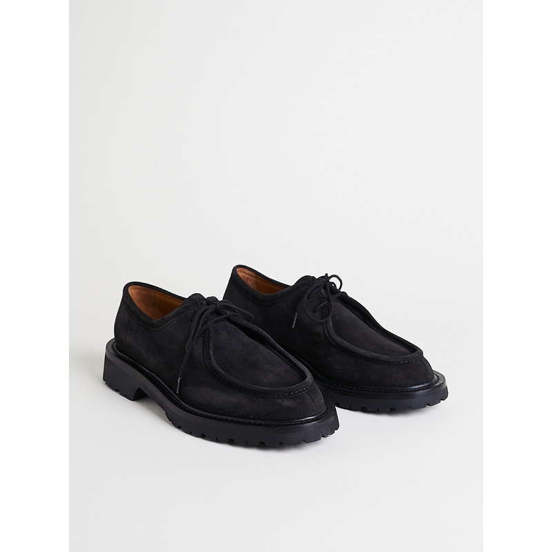 Piped Seam Derby Shoe in Black Suede