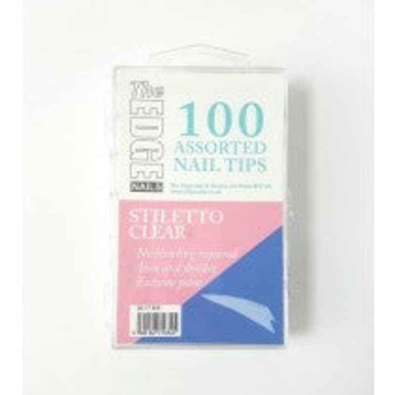 THE EDGE STILETTO CLEAR NAIL TIPS – BOX OF 100 ASSORTED TIPS