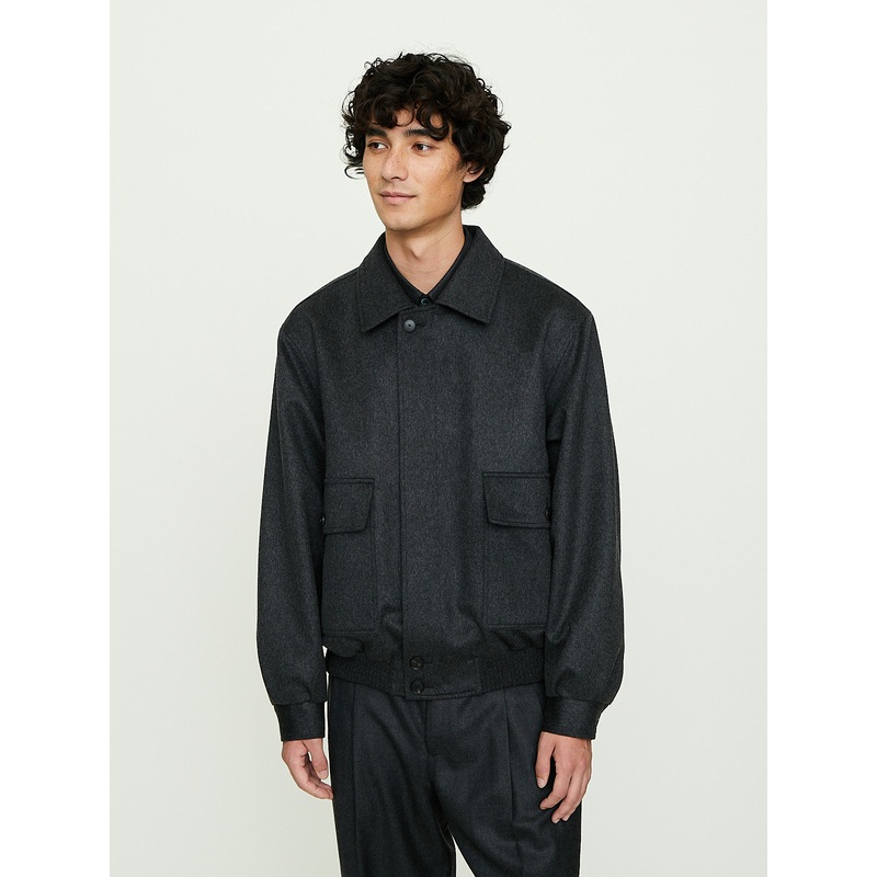 Cashmere Moleskin Zip Blouson in Top Charcoal