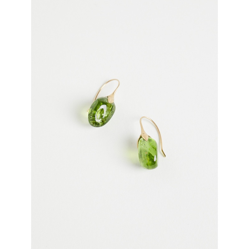 28.7ct Tumbled Peridot Eggplant Earrings on 18k Yellow Gold
