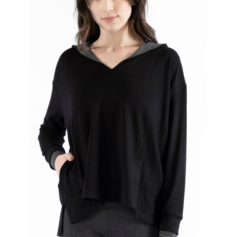Emma Notched V-Neck Hooded Pullover