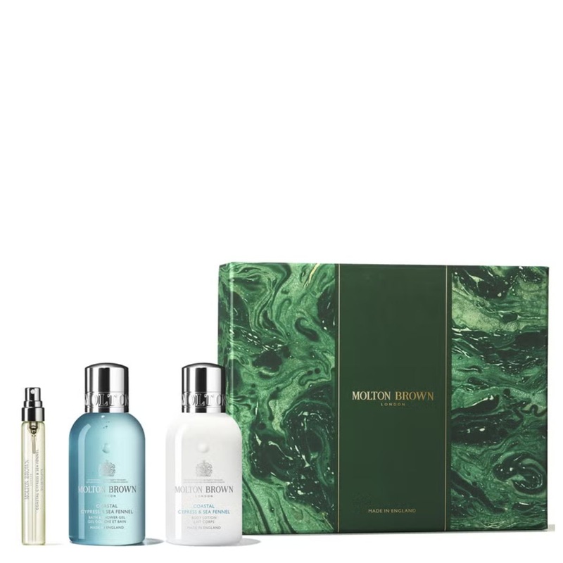 Molton Brown Coastal Cypress & Sea Fennel Travel Gift Set.
