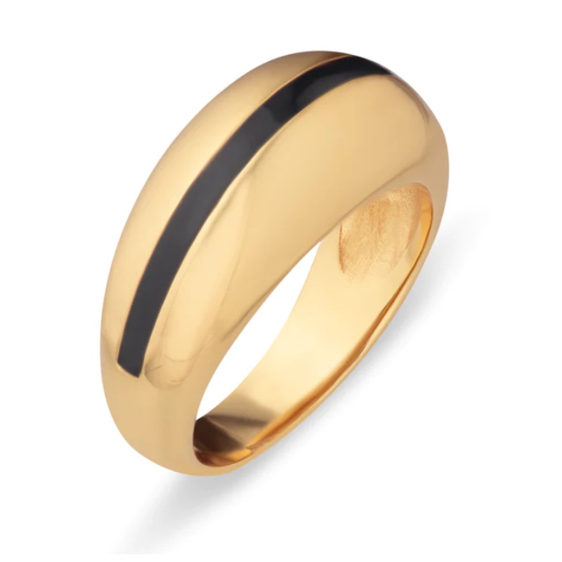 Candy Stripe Dome Black Gold Ring