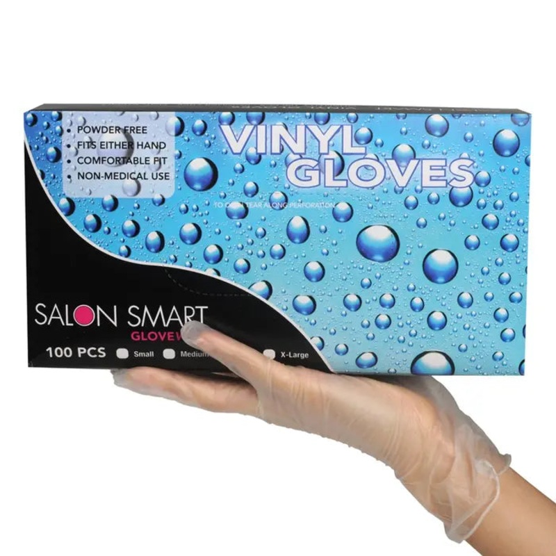 SALON SMART CLEAR VINYL GLOVES 100 Pack | Various Sizes