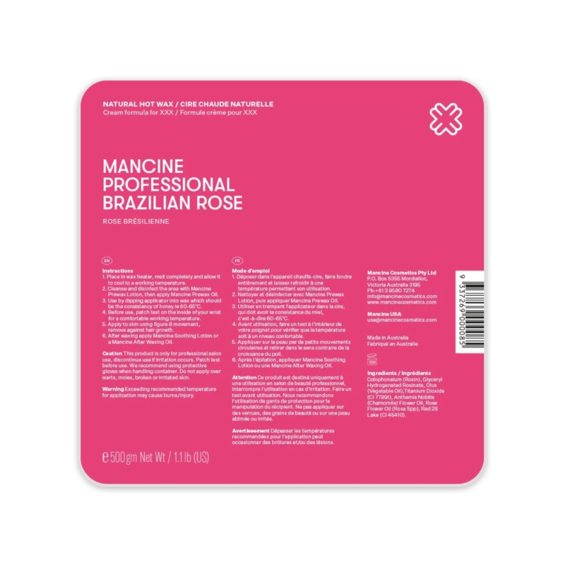 MANCINE PROFESSIONAL BRAZILIAN ROSE NATURAL HOT WAX CREAM FORMULA FOR XXX 500G