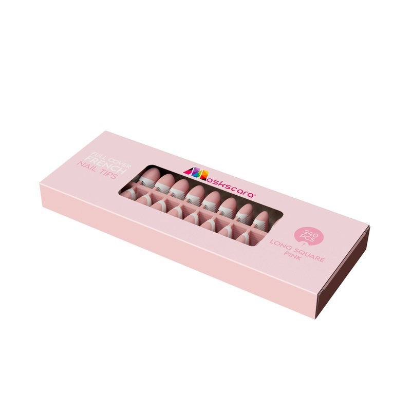 Full Cover French – Long Square Pink Tips (7)