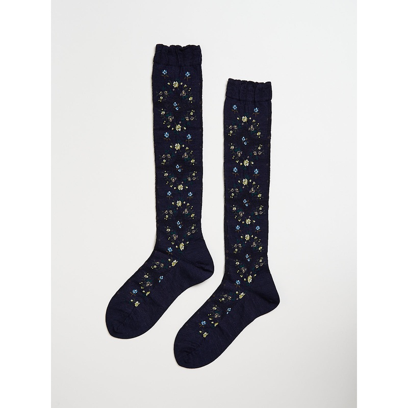 Rose Wall High Socks in Navy