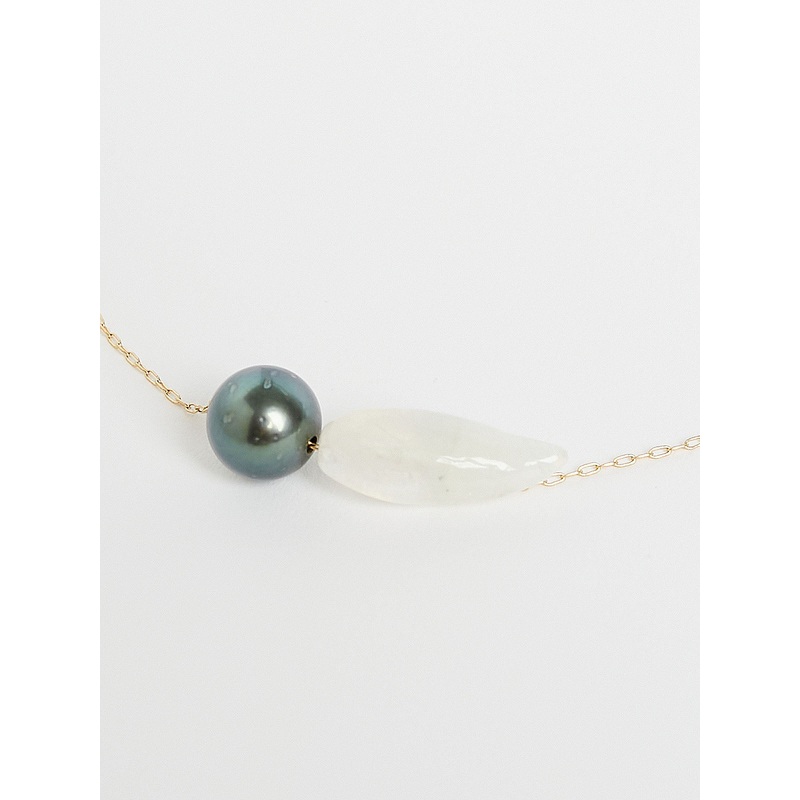 18k Moonstone Bean and Tahitian Pearl Choker