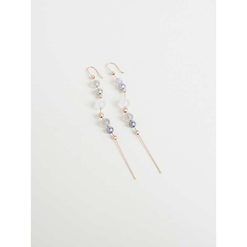 Tahitian Pearl, Labradorite & Grey Moonstone Bead Chain Earrings