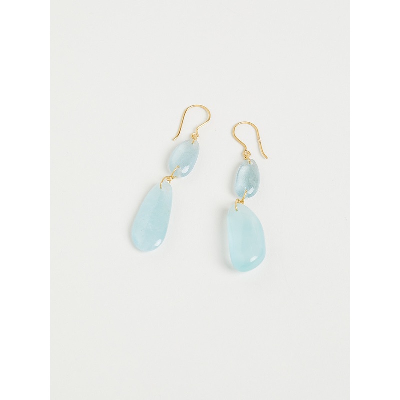 Koh-I-Noor Tumbled Double Drop Earrings in 18k Gold with Aquamarine