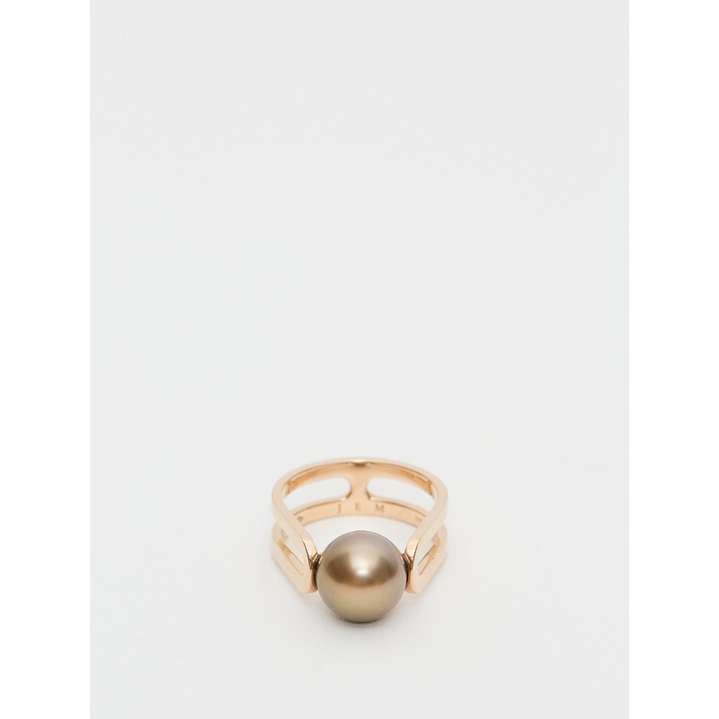 Solitaire Yellow Gold treintes Ring with Bronze Pearl
