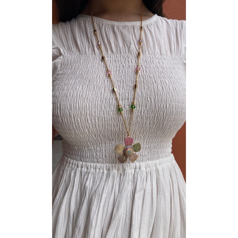 Long Flower Necklace – Multi-Color