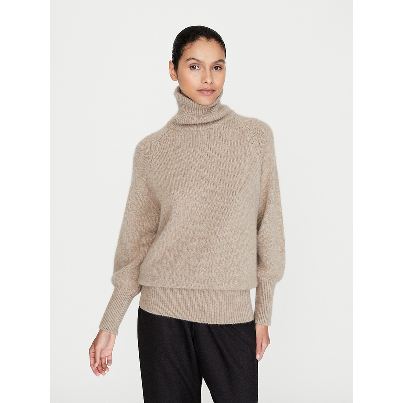 Wide Band Sleeve T-Neck Raglan Sweater in Desert