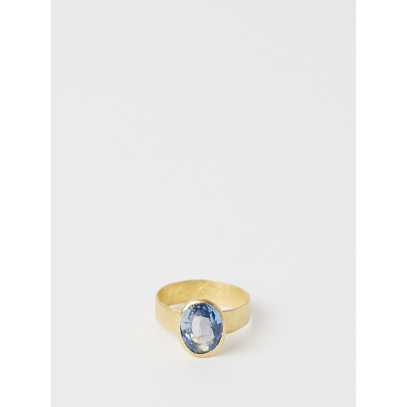 18k Gold Hammered Band 3.5mm Wide with Oval Blue Sapphire