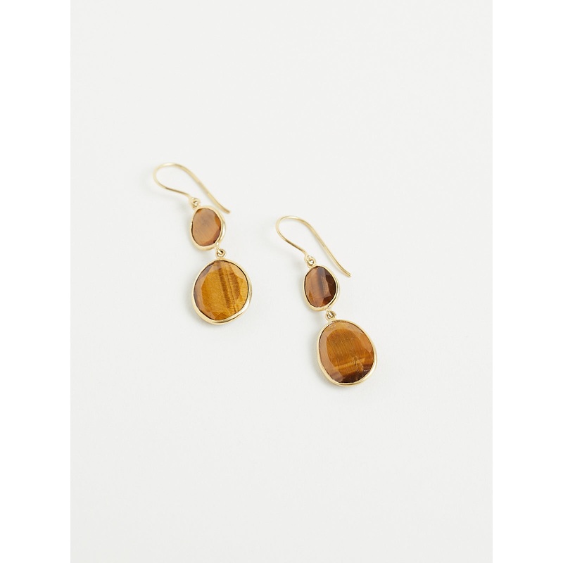 Galaxy Double Drop Earrings in 18k Yellow Gold with Tiger’s Eye