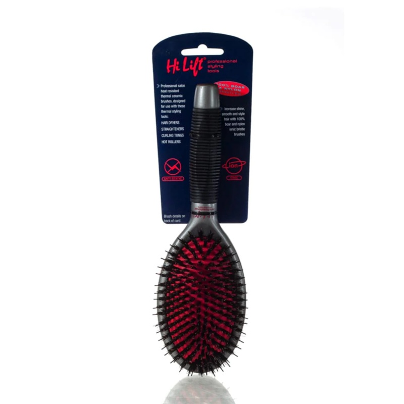 HI LIFT PROFESSIONAL SUPER GRIP 100% BOAR & NYLON BRISTLE PADDLE BRUSH 13 ROW