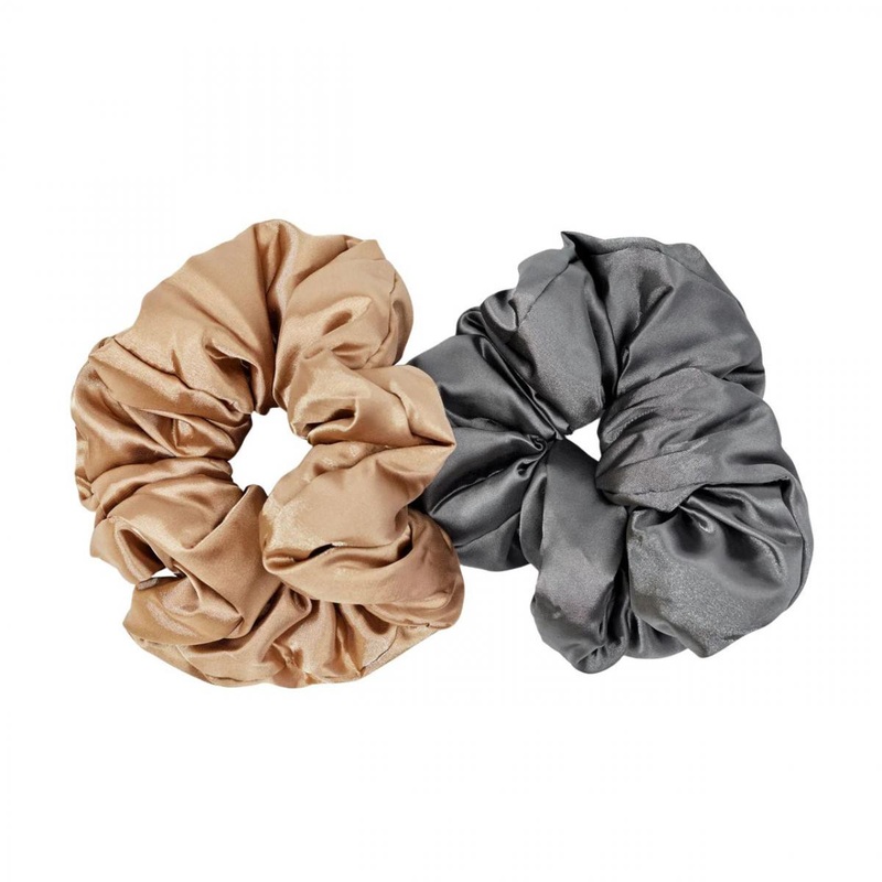 Kitsch — Satin Sleep Pillow Scrunchies – Charcoal/Gold