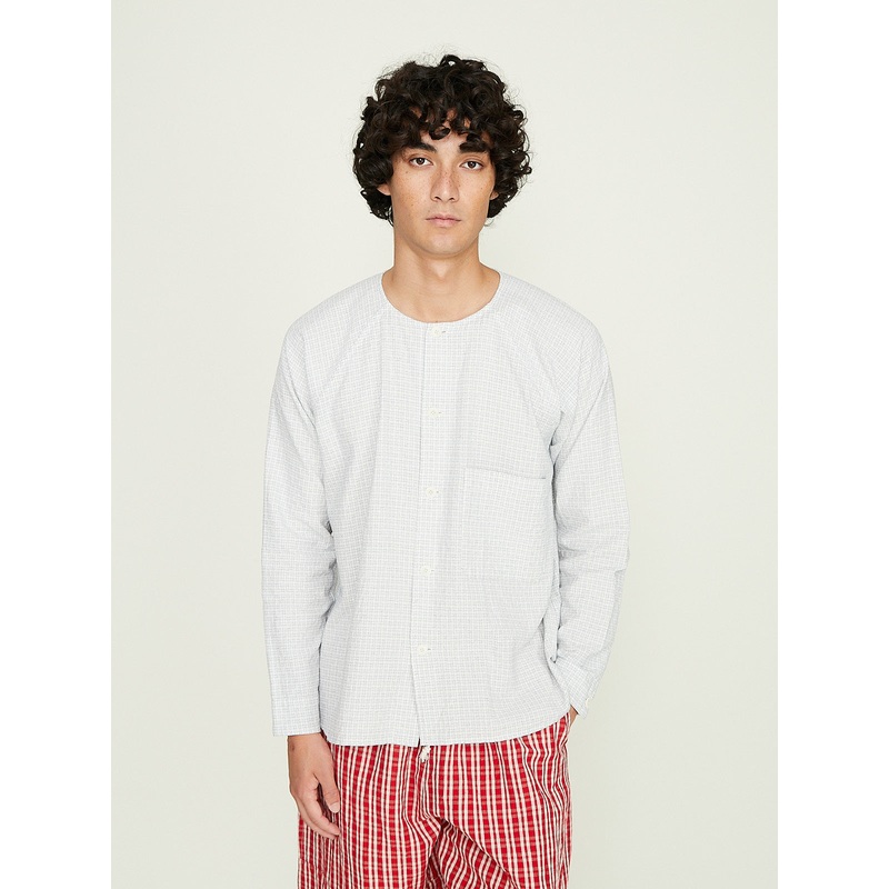 Writers Shirt in White/Light Blue Fine Tribal Check