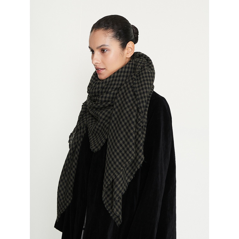 Big Square Cashmere Scarf in Military/Black