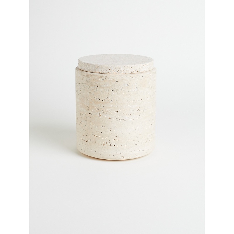 Cont L Container with Lid in Marble Travertine