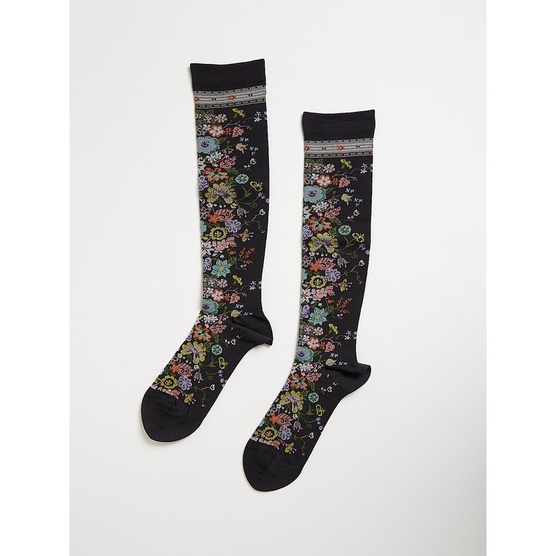 Happy Flower High Socks in Brown