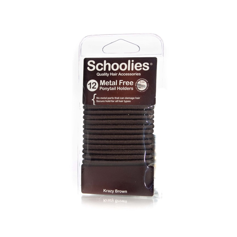 SCHOOLIES METAL FREE PONYTAIL HOLDERS 12 PIECE KRAZY BROWN