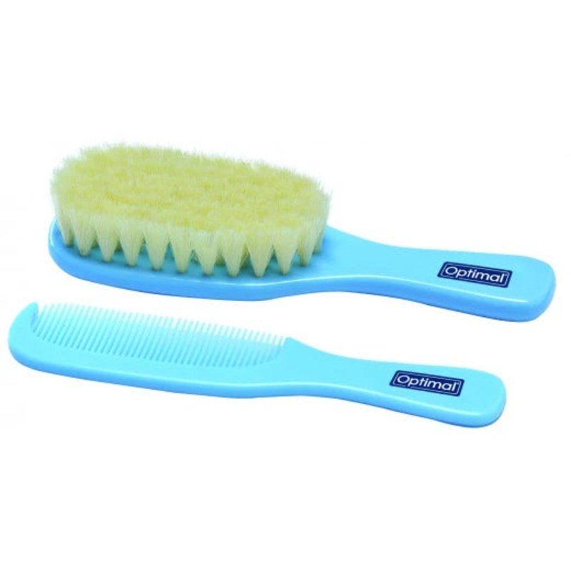 Optimal Hair Brush With Comb Set Blue With Pink With White