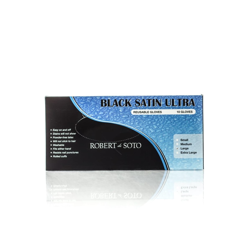 ROBERT DE SOTO BLACK SATIN GLOVES 10 PACK LARGE