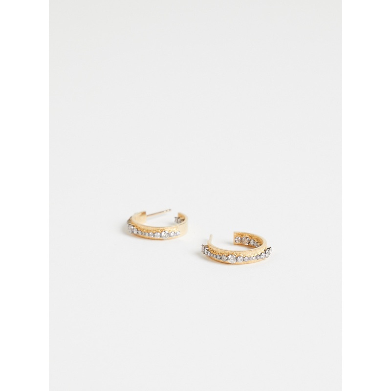 Inside Out Fossil Ripple Hoops with Light Brown Diamonds Plated in Black Rhodium and 18k Yellow Gold
