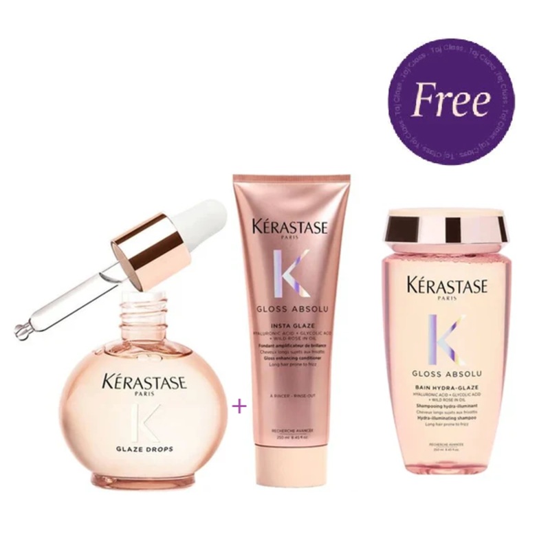 Kerastase Paris Gloss Absolu Hair Oil 45ml +Gloss Absolu Conditioner 250ml + Gloss Absolu Bain Hydra Glaze Shampoo 250ml Free