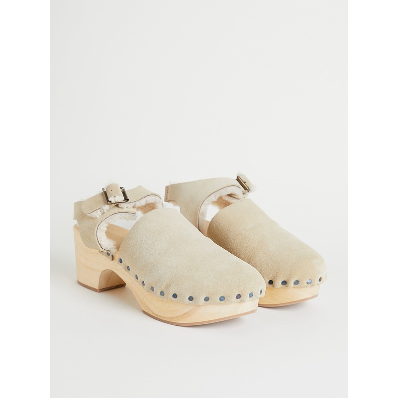 Zoccolo Clog Accollato Alto Fondo Chiaro in Ivory