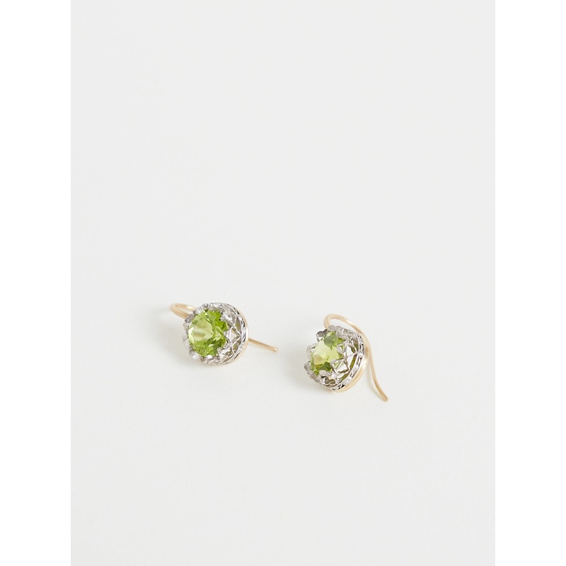 Round Lacy 8mm Faceted Peridot Earrings in 18k Yellow Gold and Platinum
