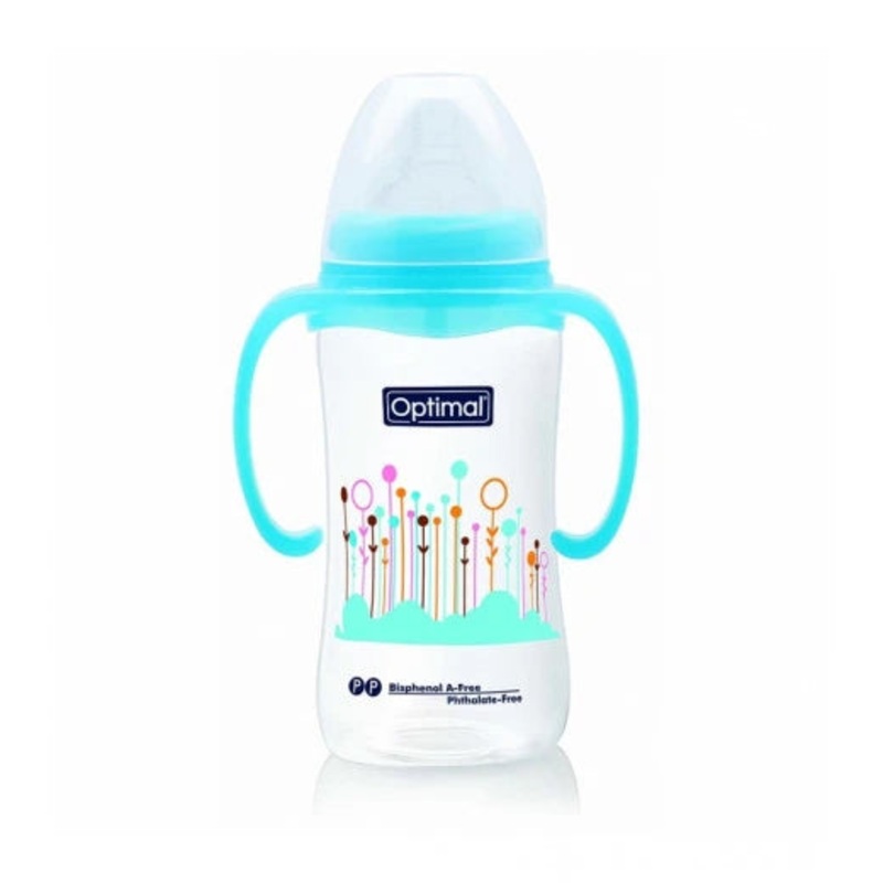 Optimal W/ Neck Feeding Bottle W/ Handle 300Ml Blue ‘Pink ‘White
