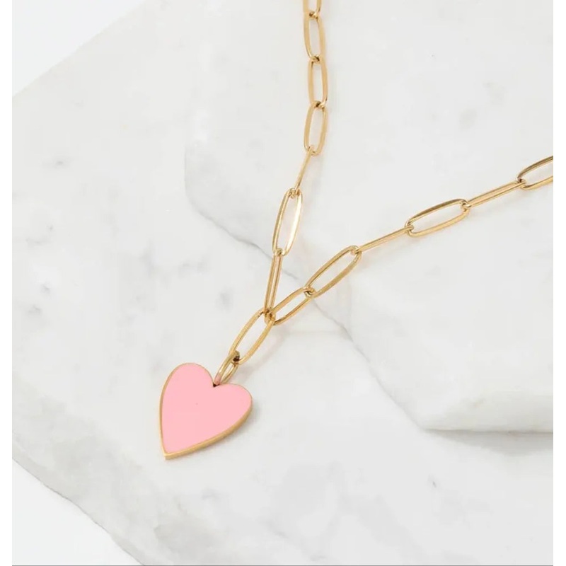 Pink Enamel Heart Necklace