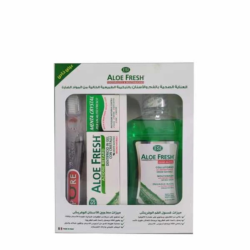 ESI Aloe Fresh Menta Crystal Gel Toothpaste Offer (Menta Crystal100ml+Mouth Wash 500ml +Smoker Charcoal Toothbrush Free)