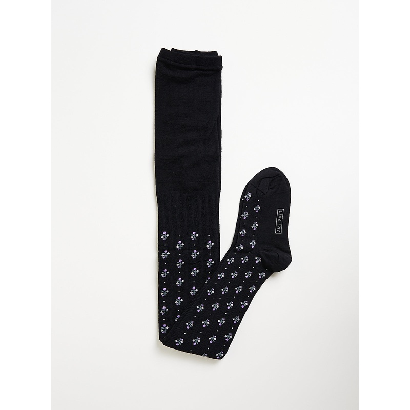 Flower Stripe Tights in Black