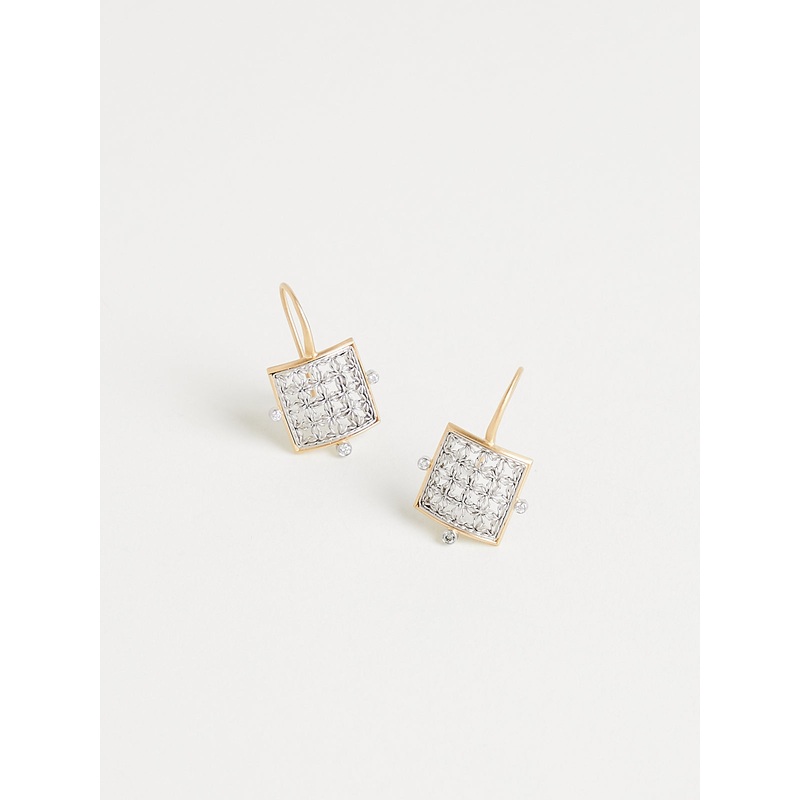 Lantern Earrings with White Diamonds in 18k Yellow Gold and Platinum