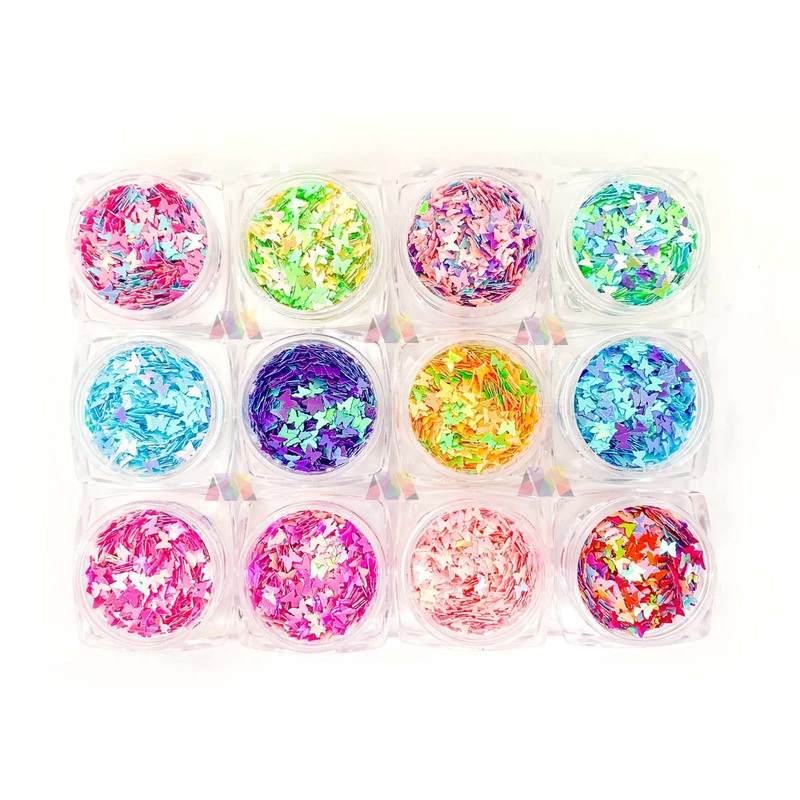 12 Pack Nail Art – Mixed Colors Butterfly Nail Glitter