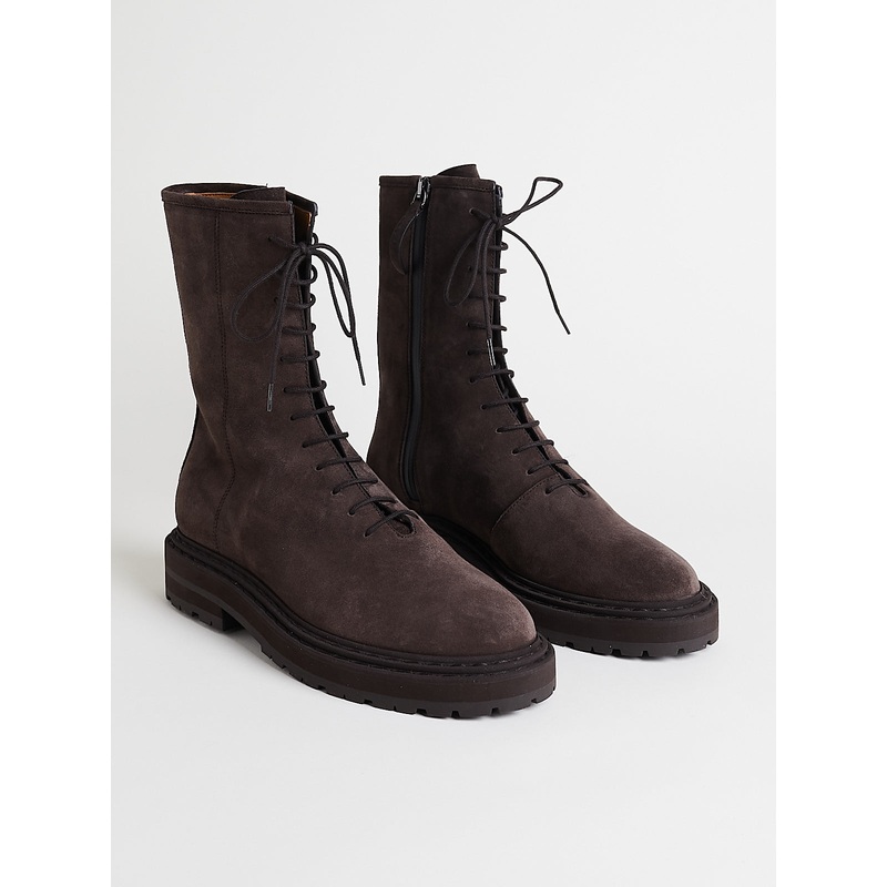 Combat Boot with Bold Sole in Dark Brown Suede