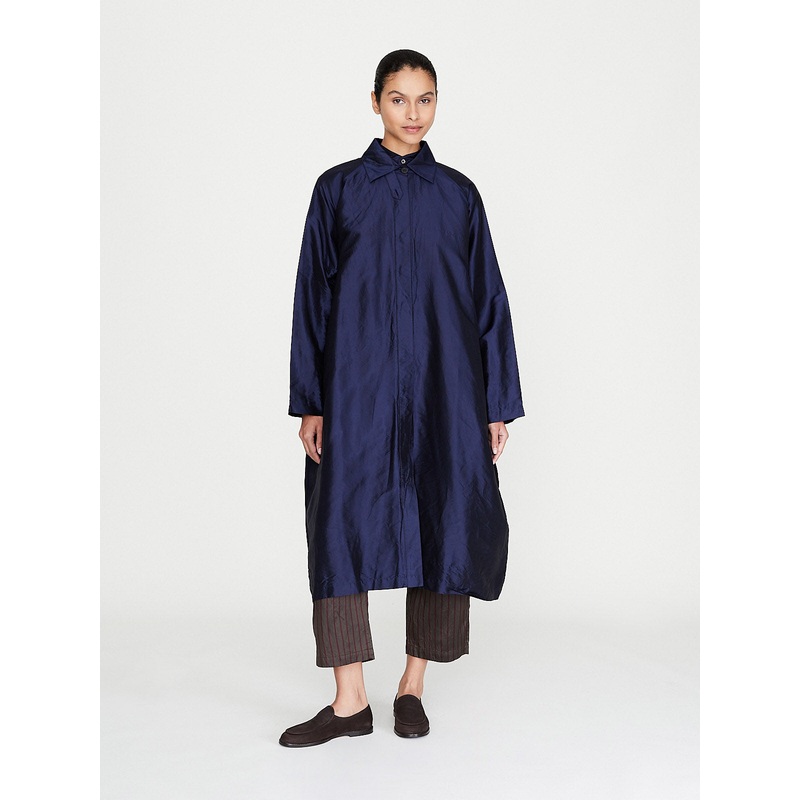 Double Washed Silk Coat in Navy