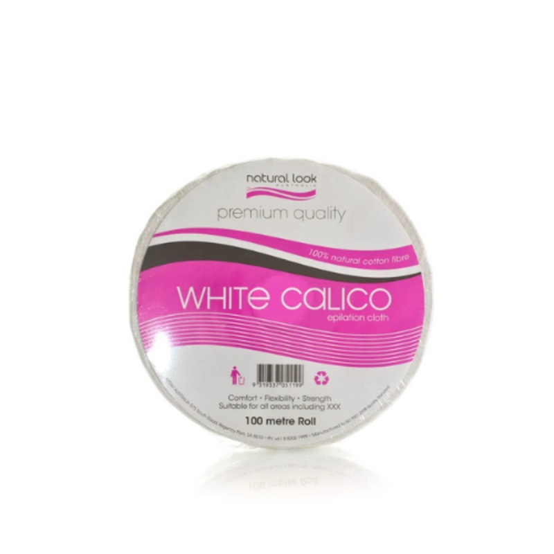NATURAL LOOK WHITE CALICO EPILATION CLOTH 100M ROLL
