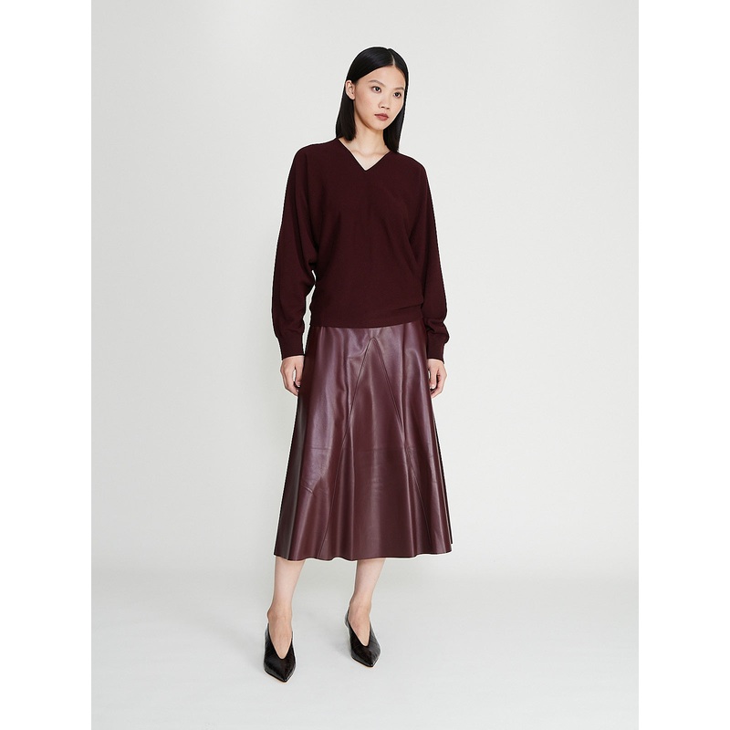 Selina Leather A-Line Skirt in Bordeaux