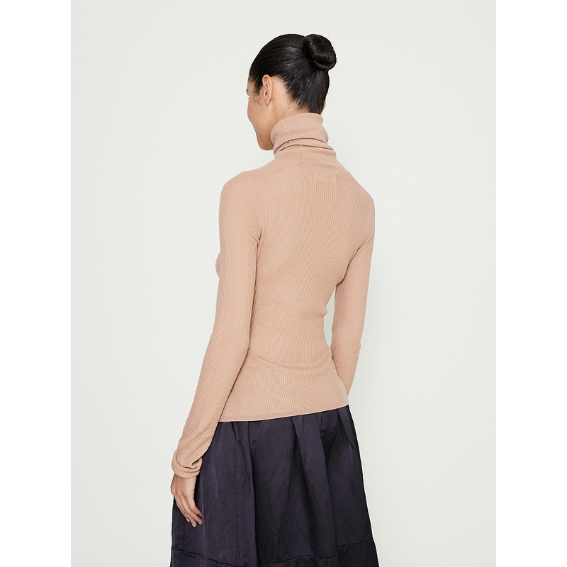 Rib Light Wool Turtleneck in Beige