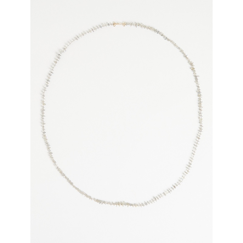 Rosary Gancino Necklace with 57.85ct Grey Labradorite Chips on 18k White & Yellow Gold