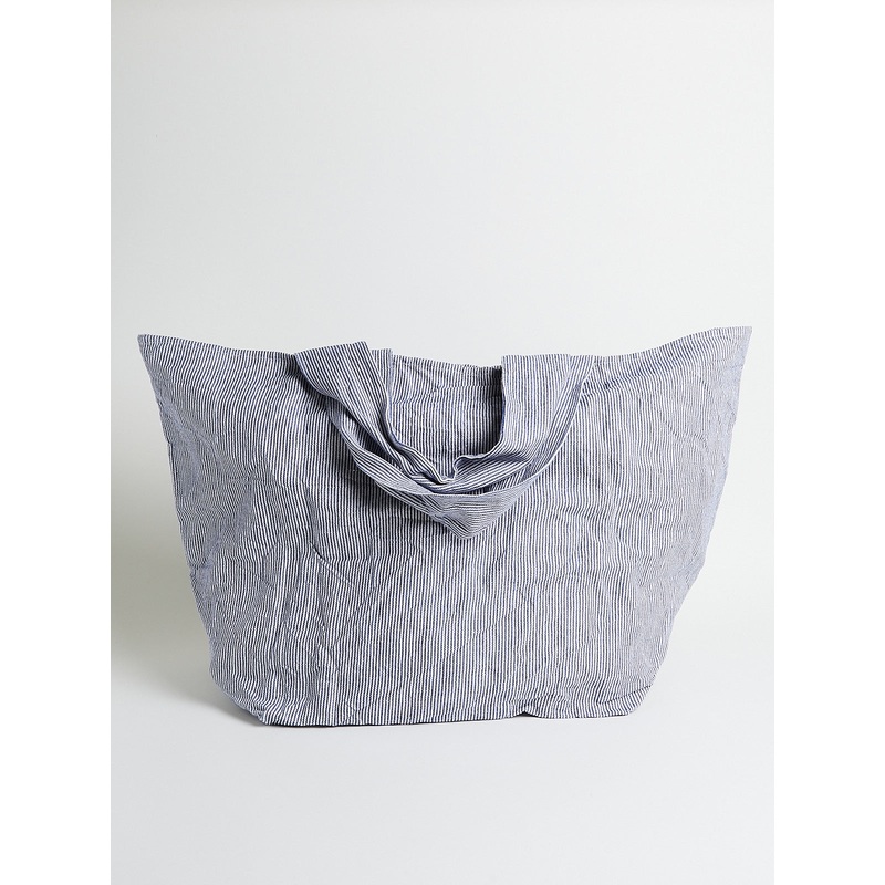 Borsa Bag Spi Fondo Quadro Corta Taschino Lavata in Thin Dark Blue Stripes